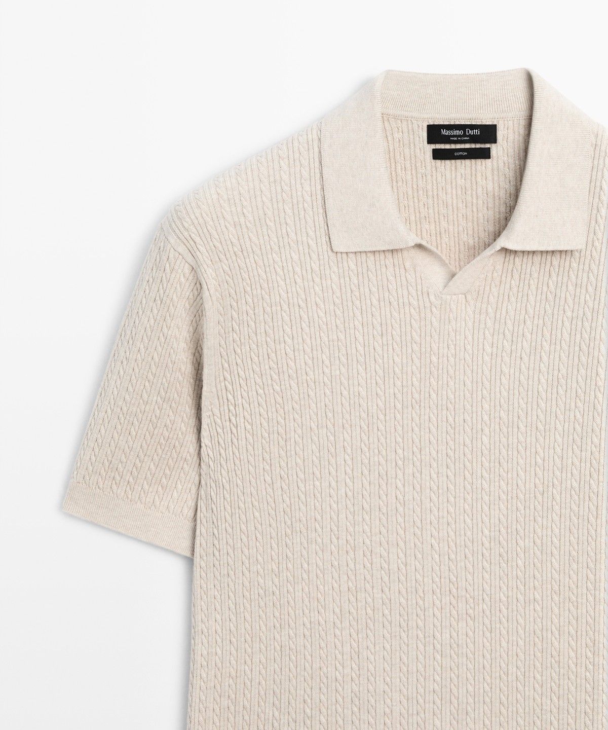 마시모두띠(MASSIMO DUTTI) 100% 코튼 케이블 니트 폴로 스웨터
