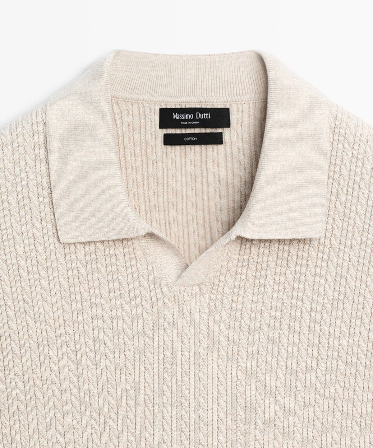 마시모두띠(MASSIMO DUTTI) 100% 코튼 케이블 니트 폴로 스웨터