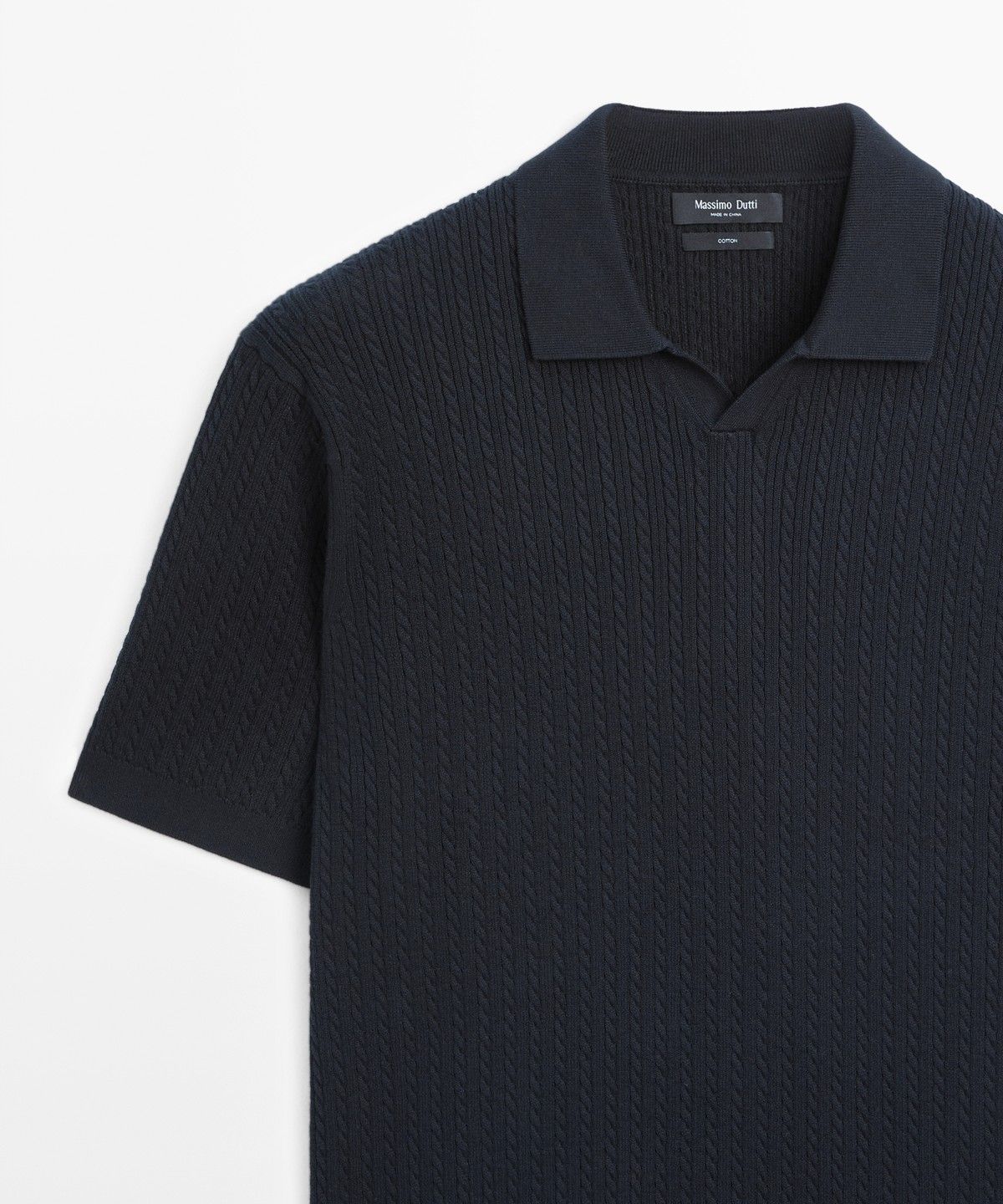 마시모두띠(MASSIMO DUTTI) 100% 코튼 케이블 니트 폴로 스웨터
