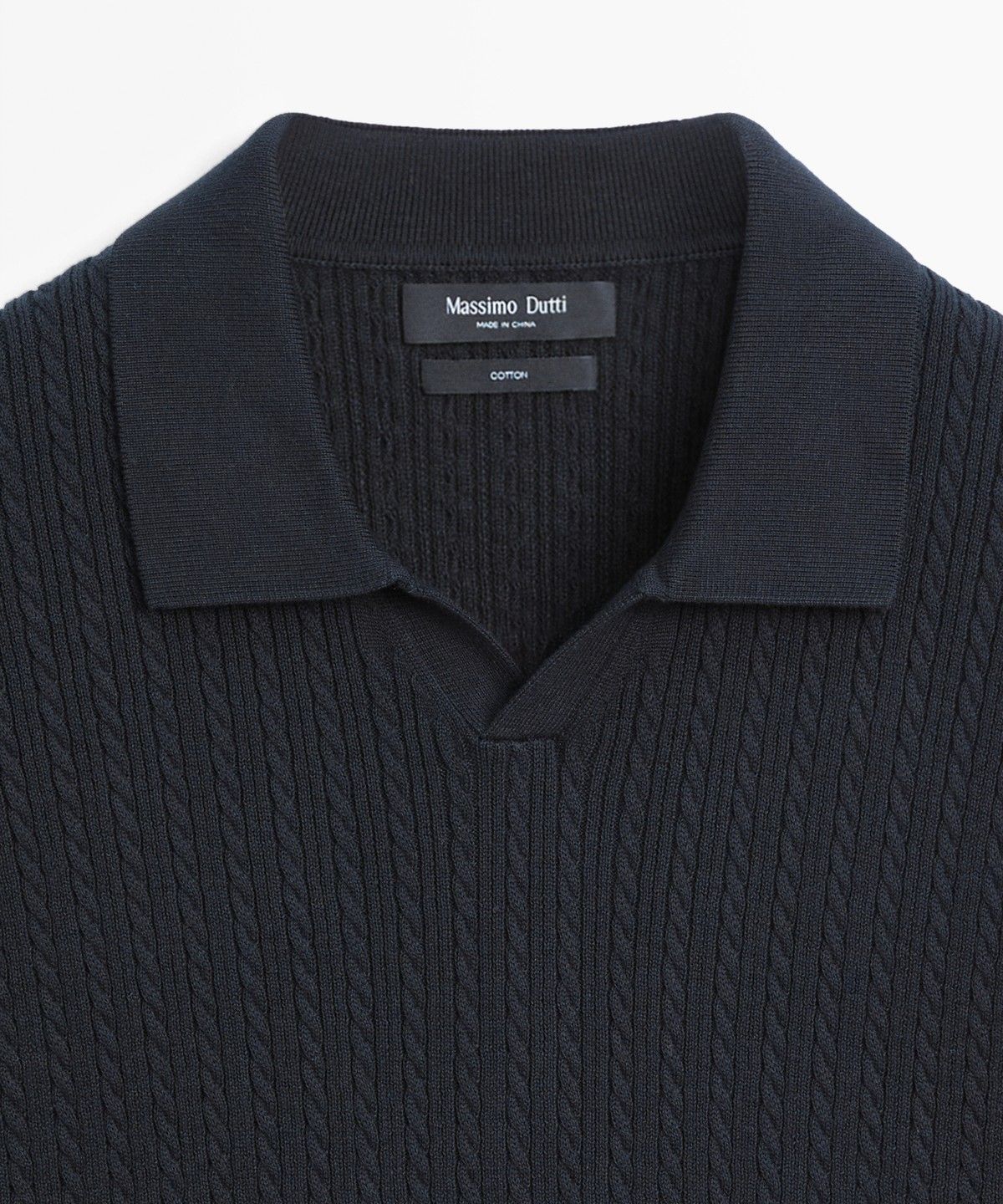 마시모두띠(MASSIMO DUTTI) 100% 코튼 케이블 니트 폴로 스웨터