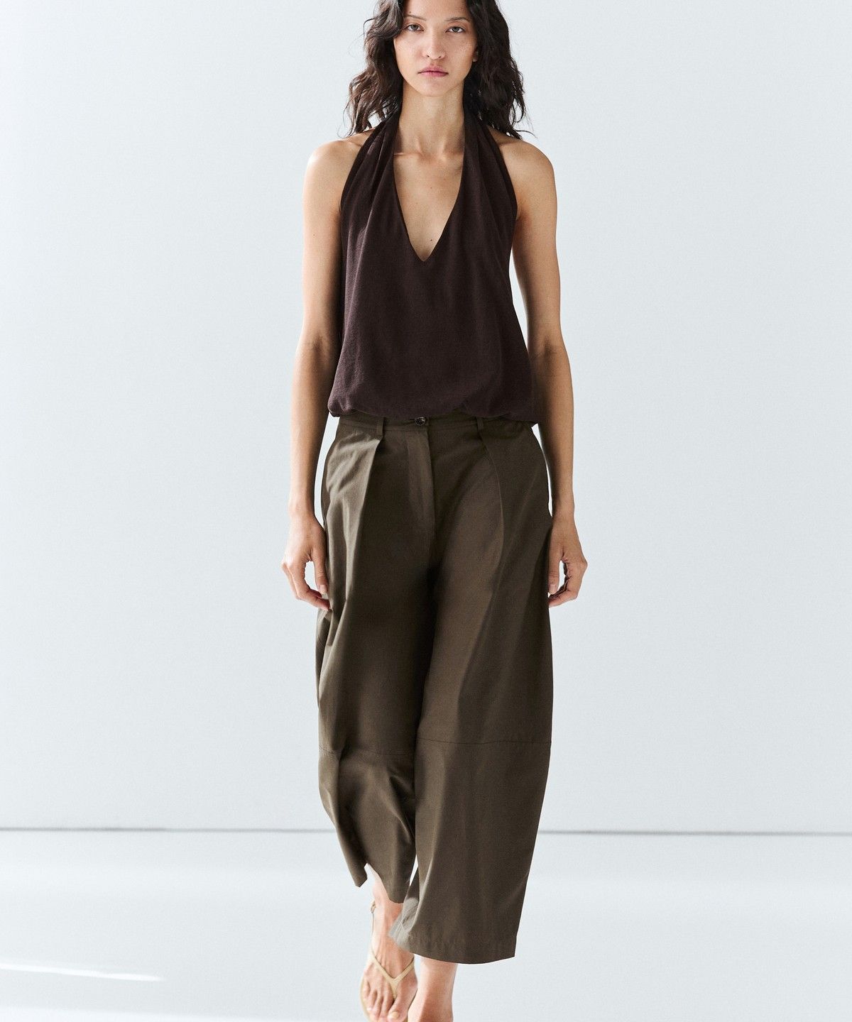 마시모두띠(MASSIMO DUTTI) 코튼 포플린 혼방 와이드 팬츠