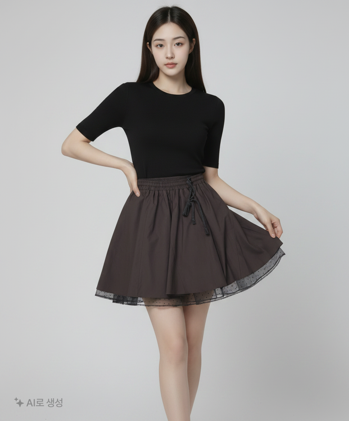 오헤시오(OHESHIO) FLARE LAYERED BANDING SKIRT, BLACK