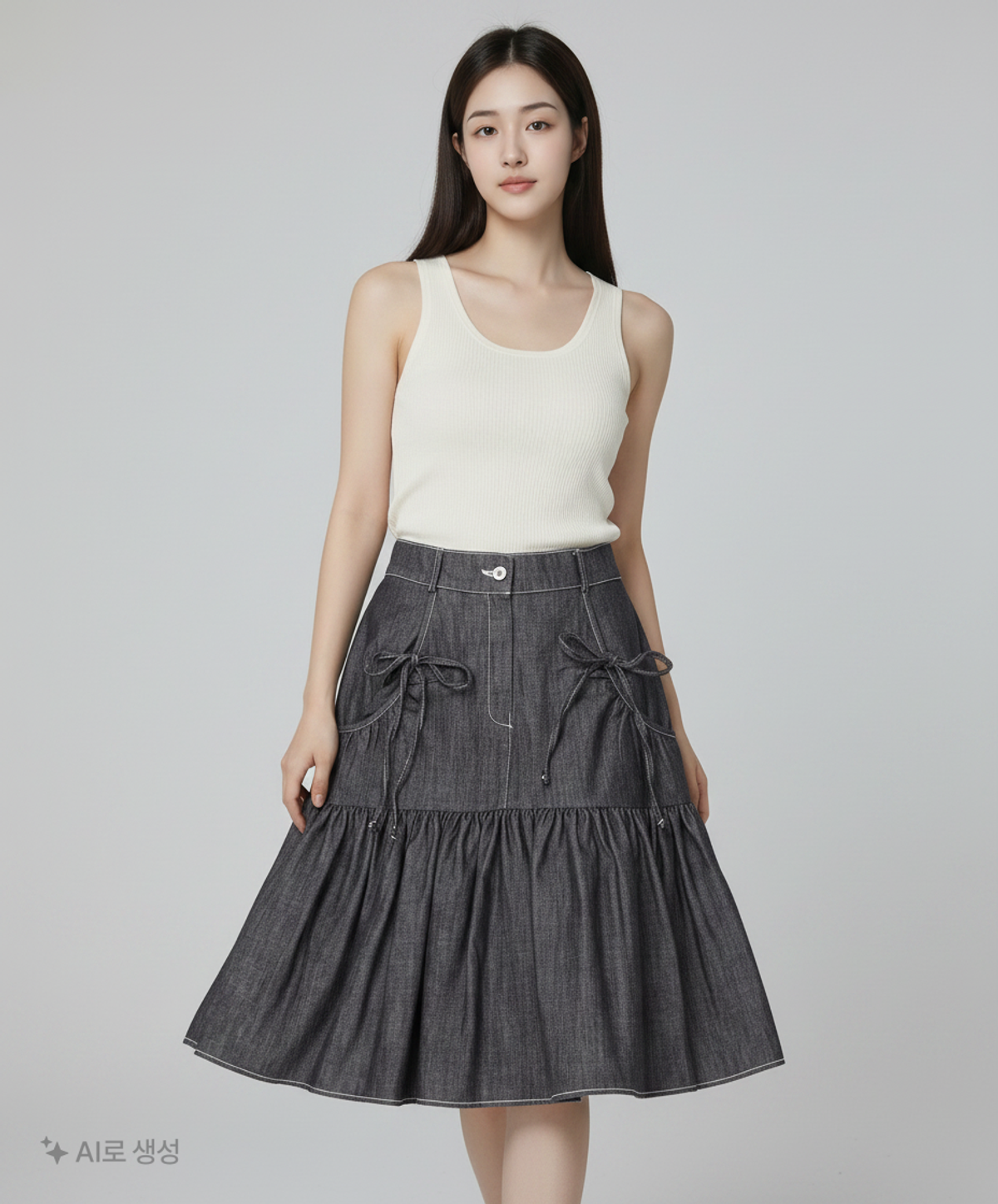 매드핑크(MADPINK) MIDI SHIRRING RIBBON DENIM SKIRT 1