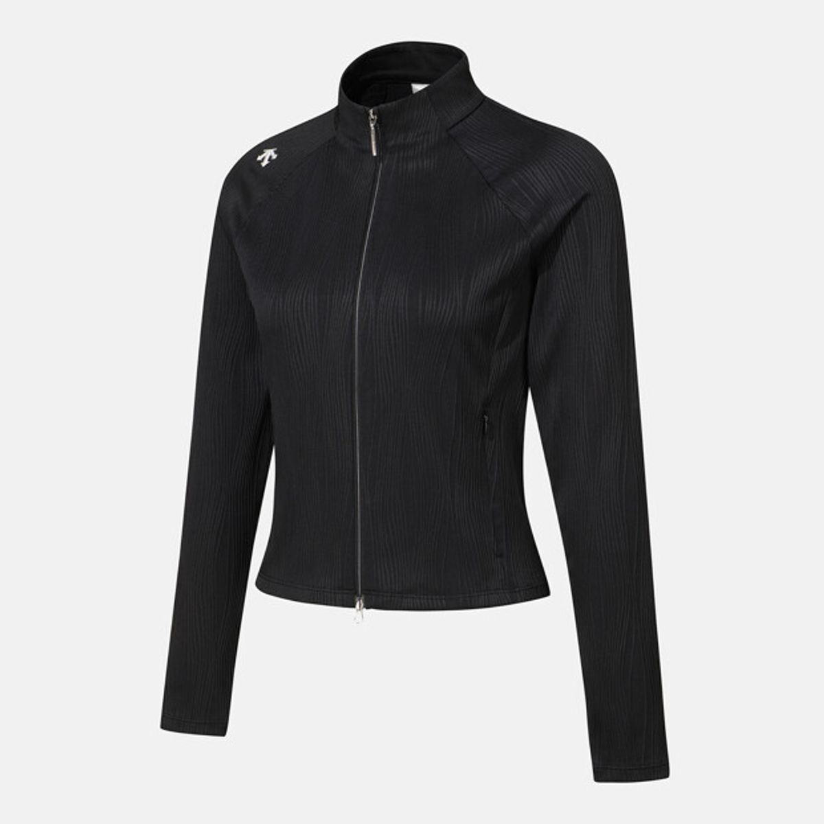 데상트(DESCENTE) 여성 골지 스탠드넥 슬림핏 트레이닝 자켓 블랙 SR322PFT71