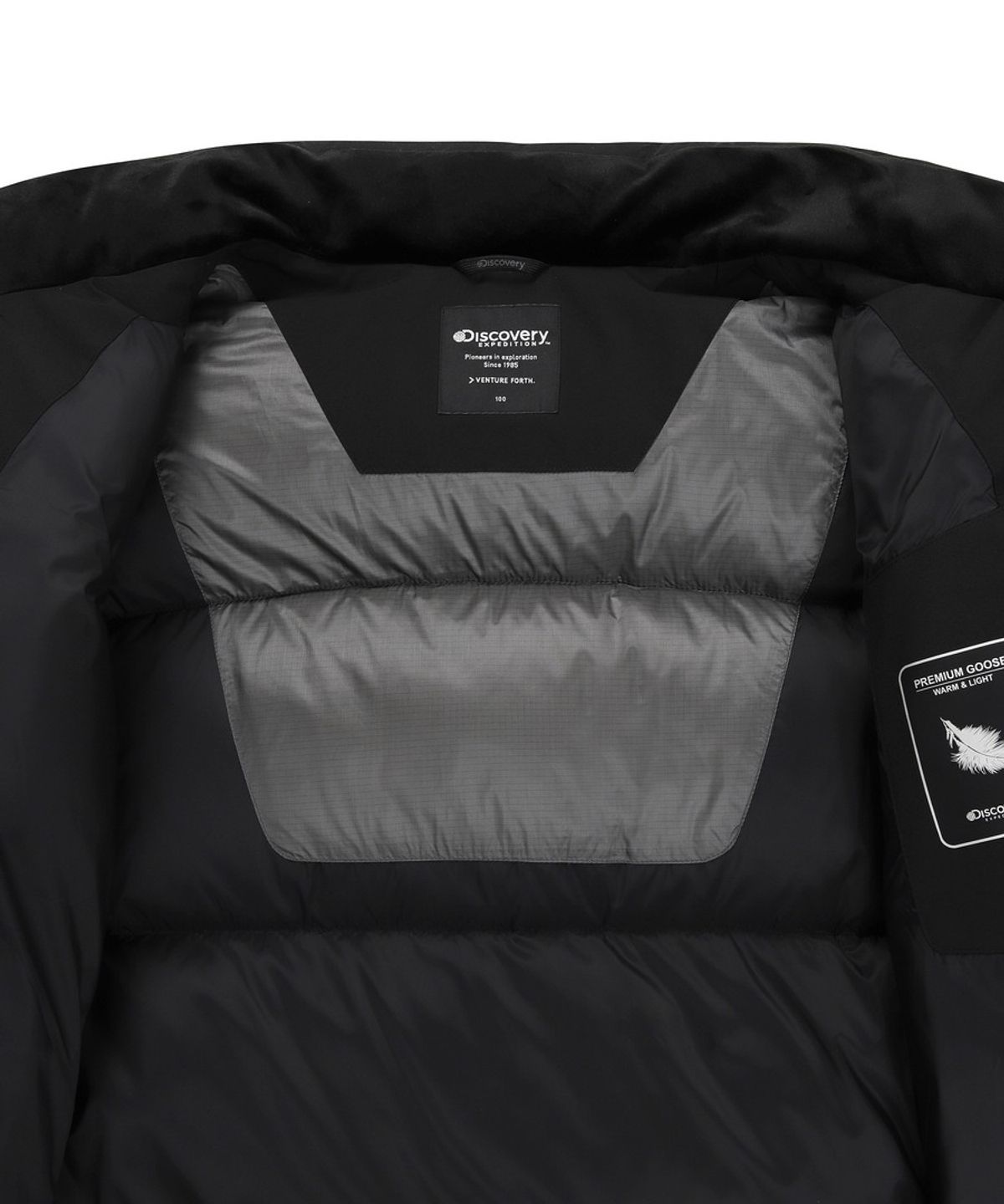 디스커버리 익스페디션(DISCOVERY EXPEDITION) 남성 레스터G 하이넥 구스다운 숏패딩 (BLACK)