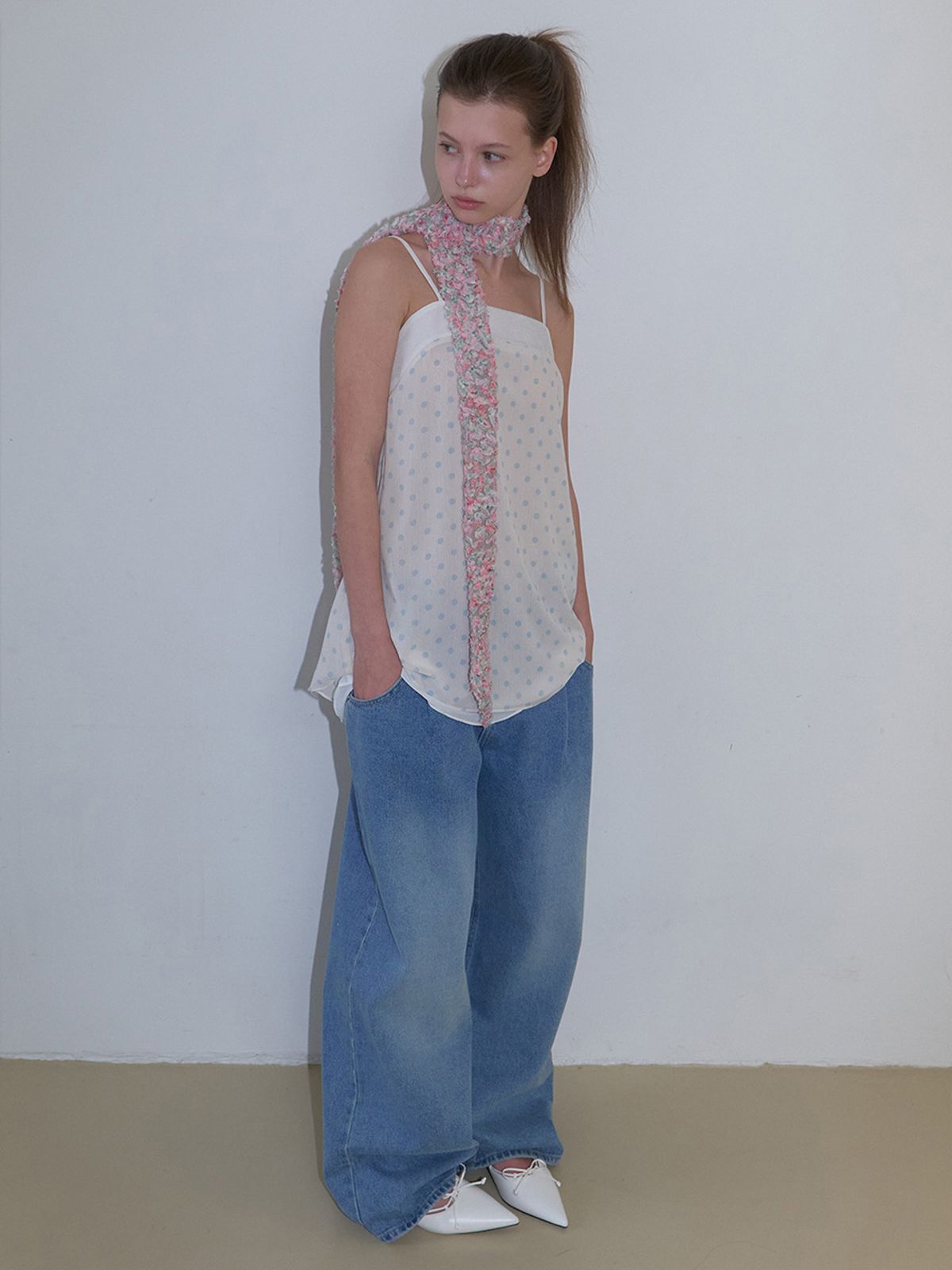그리트(GREET) 로텐 레이어드 도트 스카프 원피스_Loten Dress_Ivory