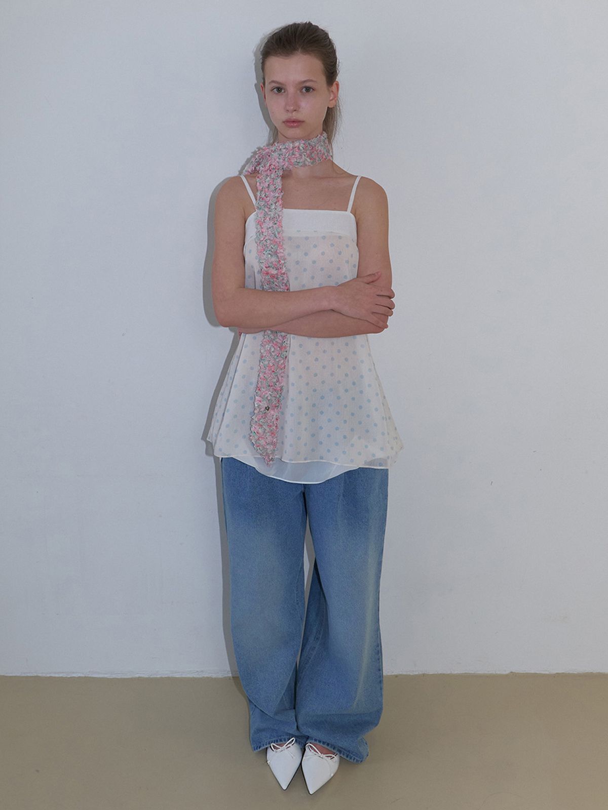 그리트(GREET) 로텐 레이어드 도트 스카프 원피스_Loten Dress_Ivory