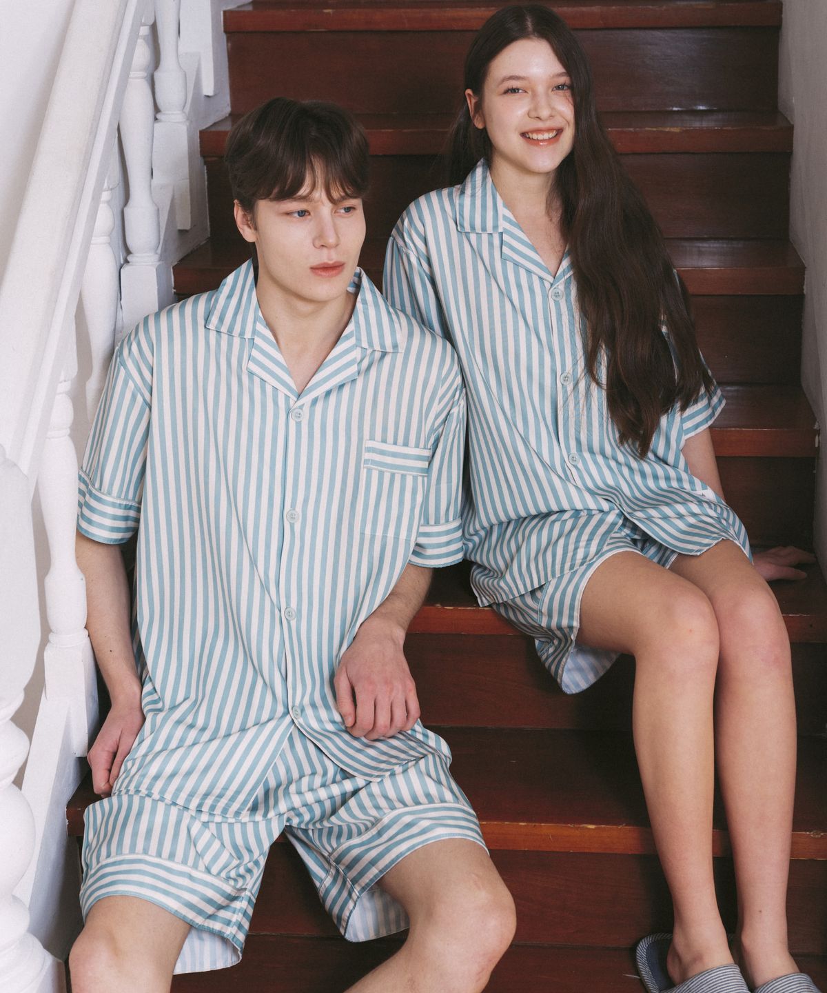 미엘솜므(MIELSOMME) [2PACK]솔레마레 컬러풀 스트라이프 파자마세트 스카이