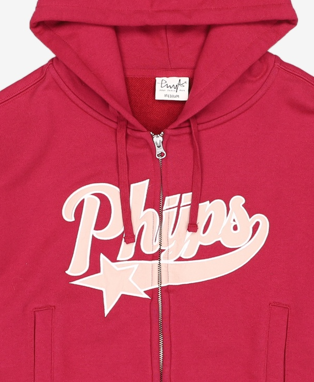 피지컬 디파트먼트(PHYSICAL DEPARTMENT) WOMENS CROP STAR TAIL HOODIE ZIP UP PINK RED M