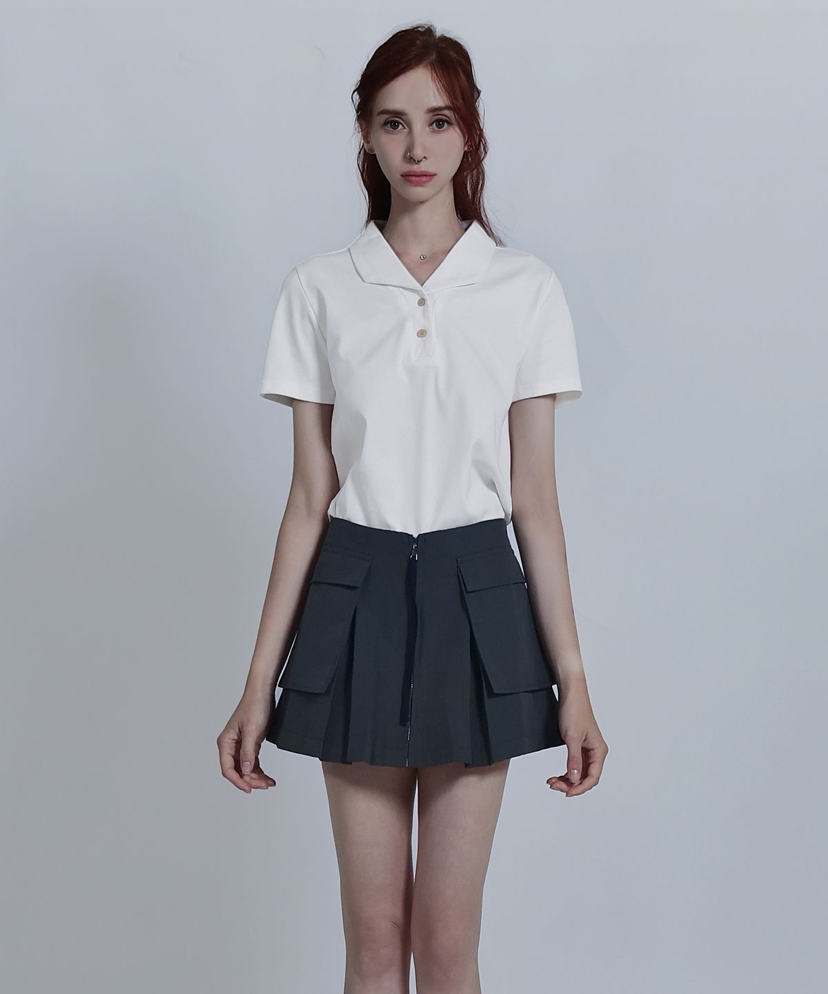클레이스(CLACE) 데일리 투버튼 카라 반팔 티셔츠_핑크