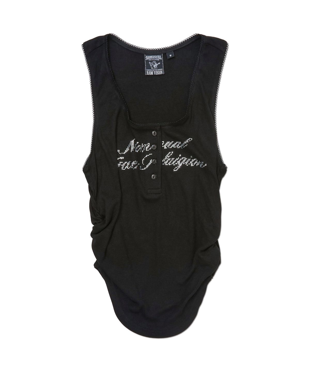 노매뉴얼(NOMANUAL) NO RELIGION SHIRRING SLEEVELESS TEE - BLACK