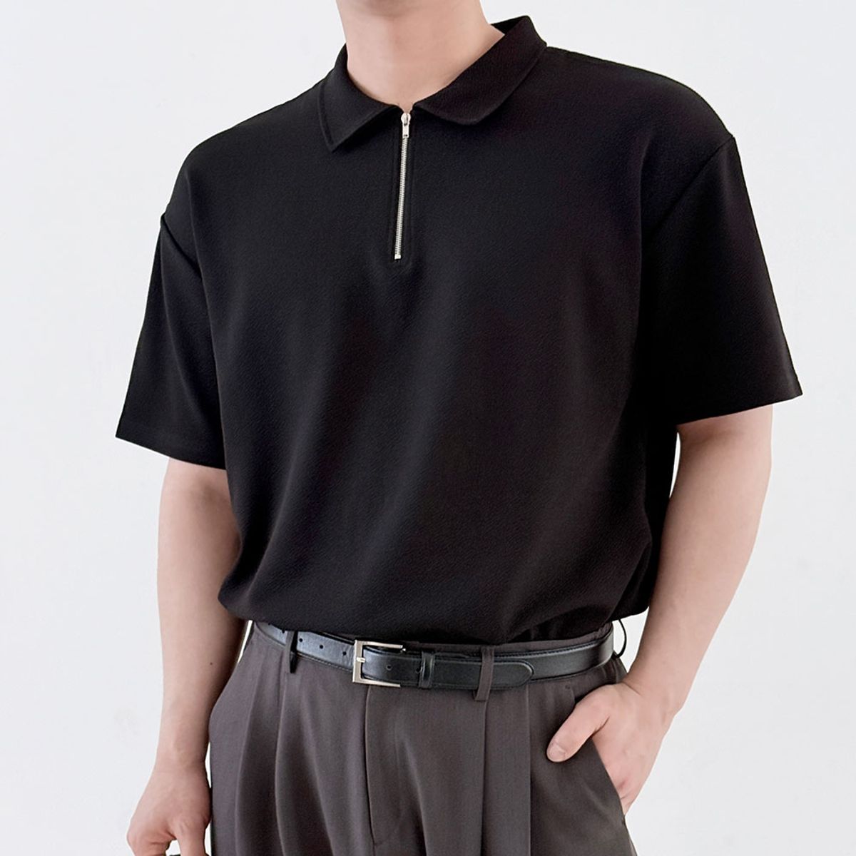 바이모노(BYMONO) [빅사이즈 XL-6XL] 모노 시원한 지퍼 카라 반팔티