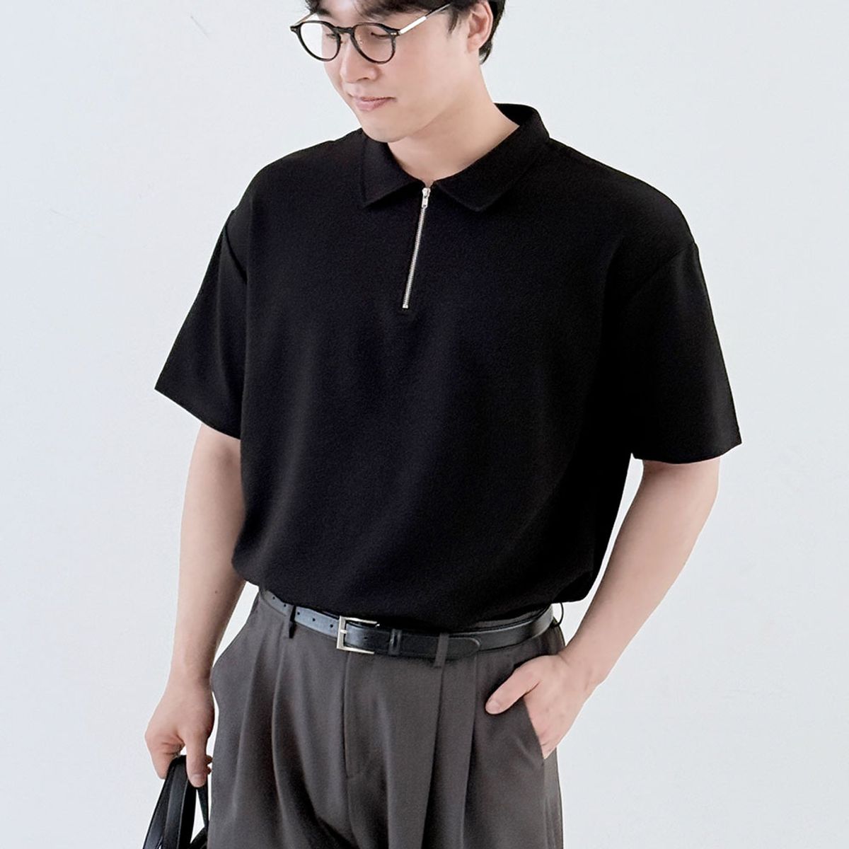 바이모노(BYMONO) [빅사이즈 XL-6XL] 모노 시원한 지퍼 카라 반팔티