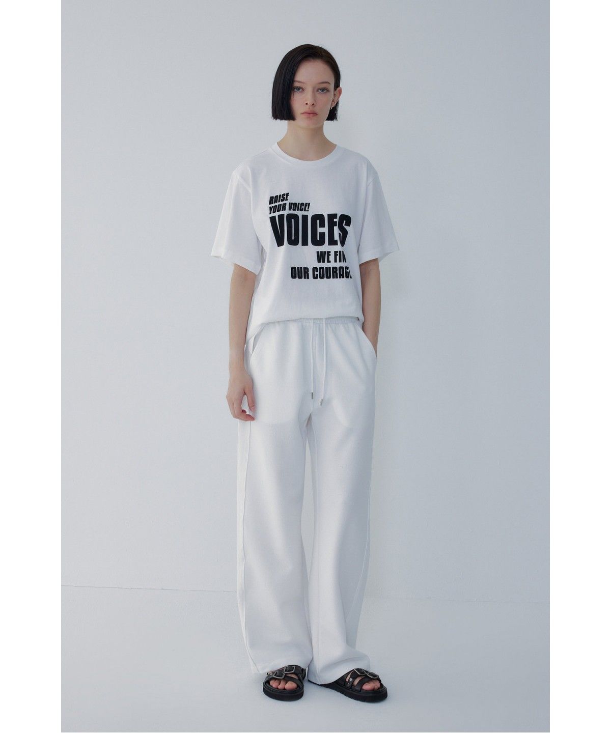 보브(VOICE OF VOICES) 우븐 믹스 와이드 팬츠 _화이트_7156230004