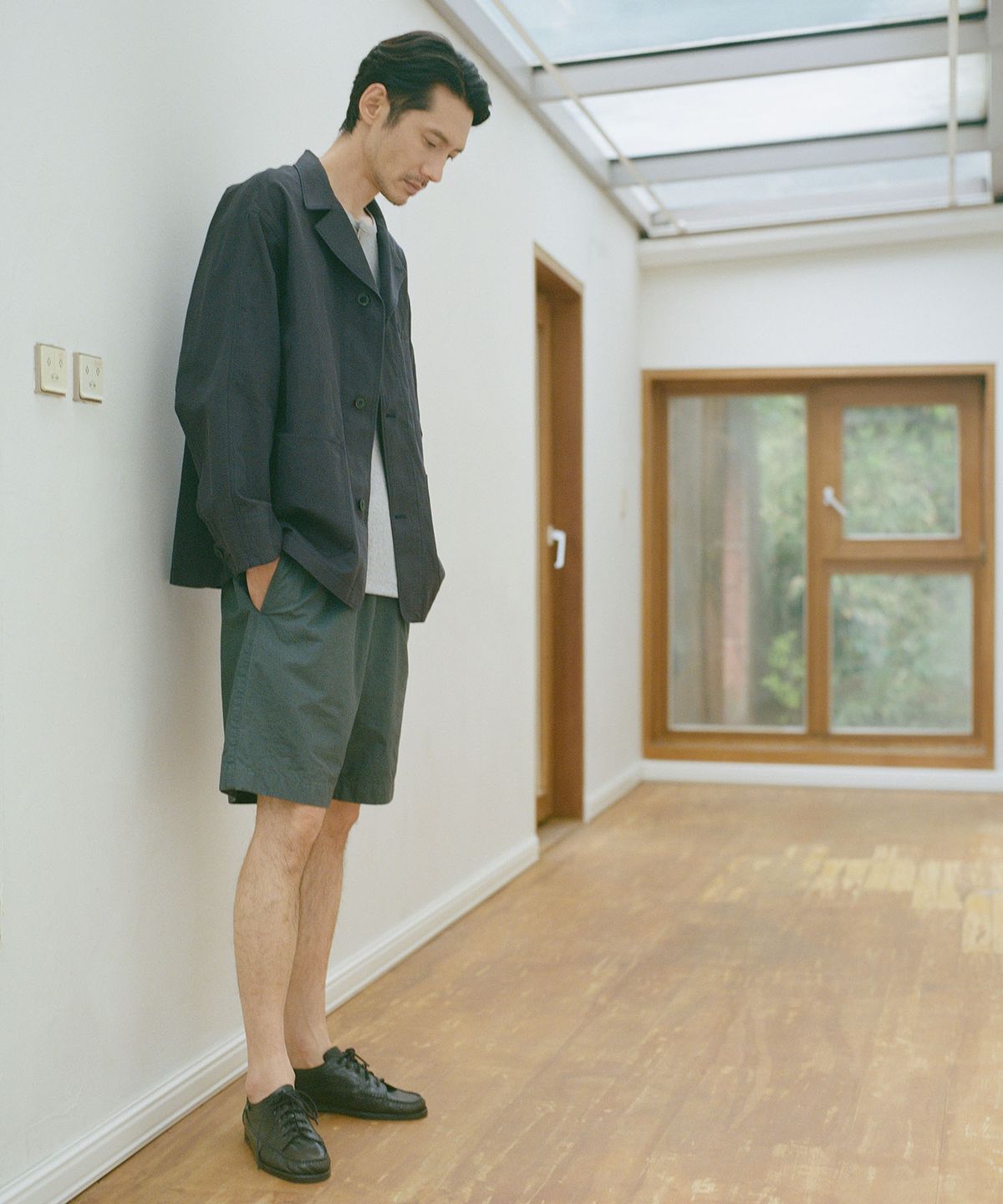 블랭크룸(BLANKROOM) 워시드 밴딩 쇼츠_CHARCOAL NAVY