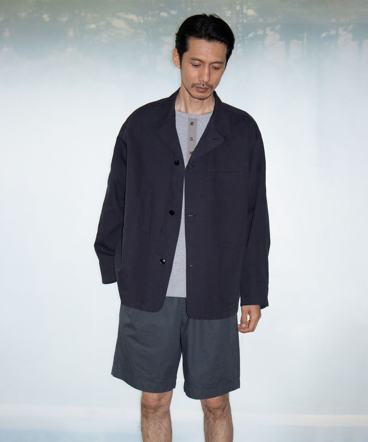 블랭크룸(BLANKROOM) 워시드 밴딩 쇼츠_CHARCOAL NAVY