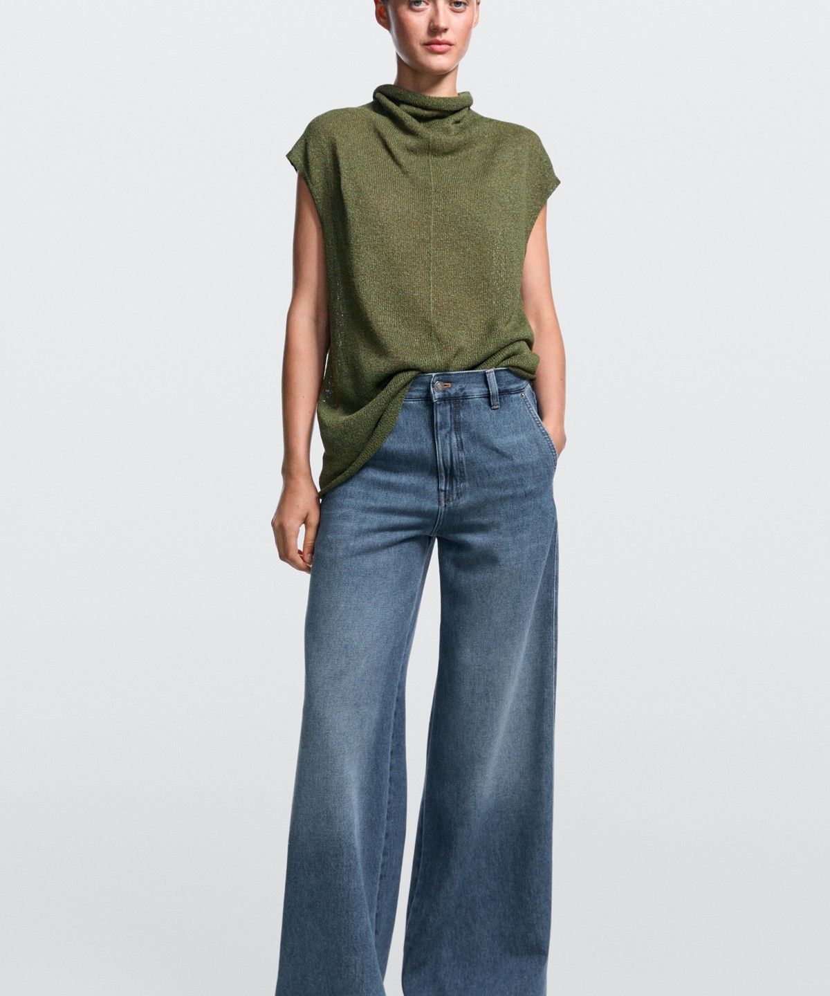 마시모두띠(MASSIMO DUTTI) 미드라이즈 와이드 레그 진