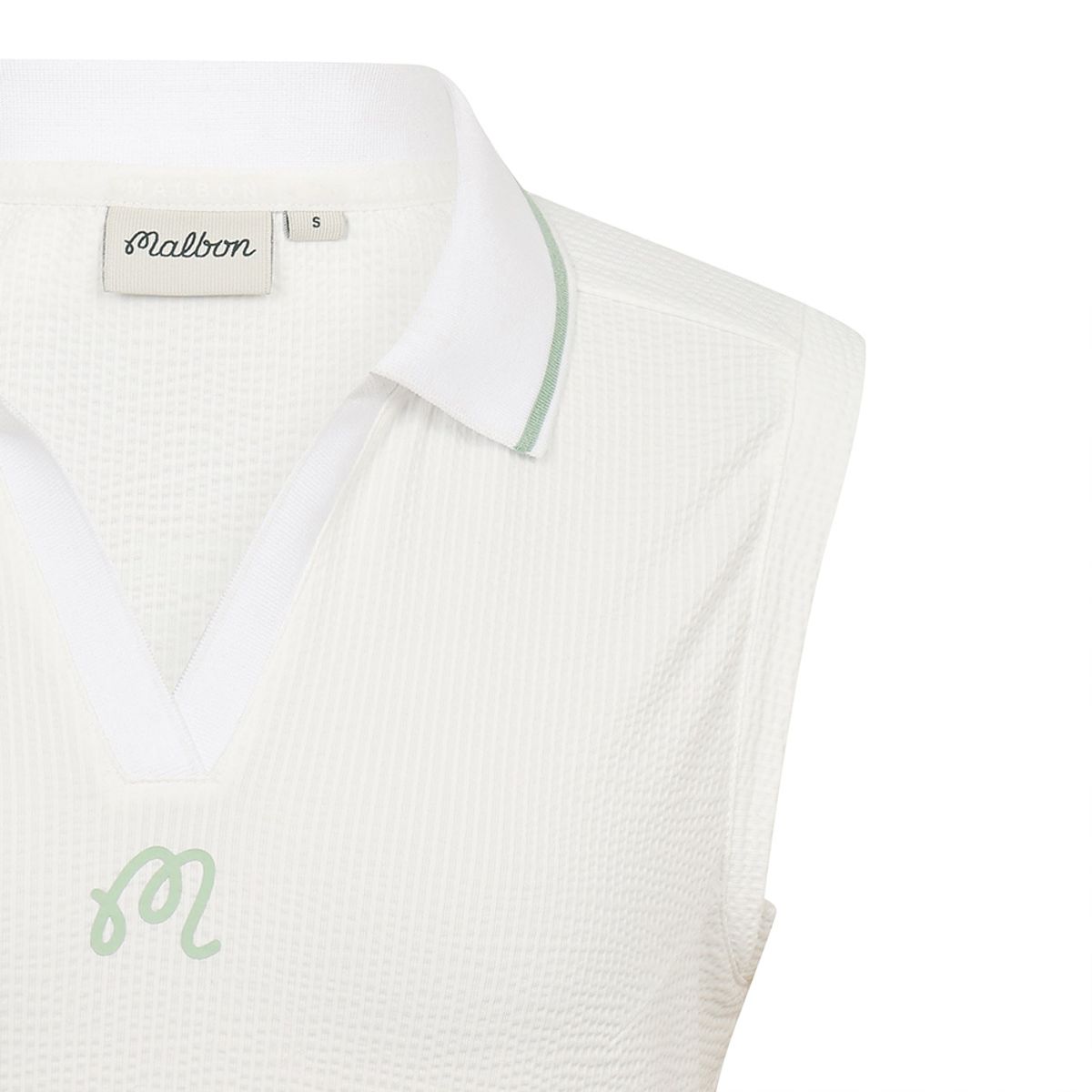 말본 골프(MALBON GOLF) 여성 시어서커 저지 슬림핏 카라 탑 WHITE (WOMAN)