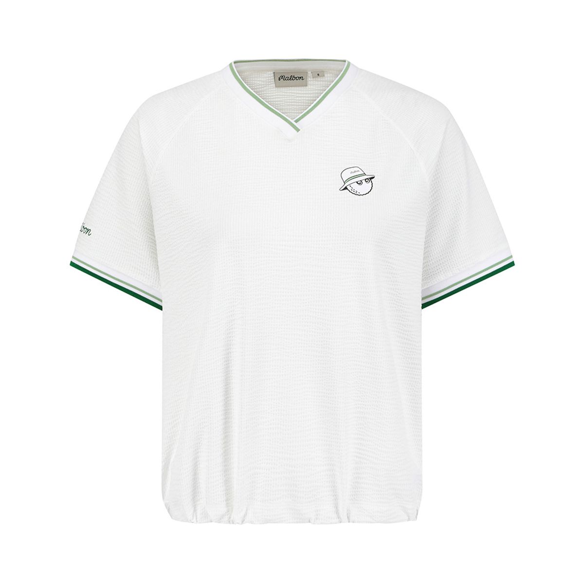 말본 골프(MALBON GOLF) 시어서커 저지 세미오버 브이넥 티셔츠 WHITE (WOMAN)