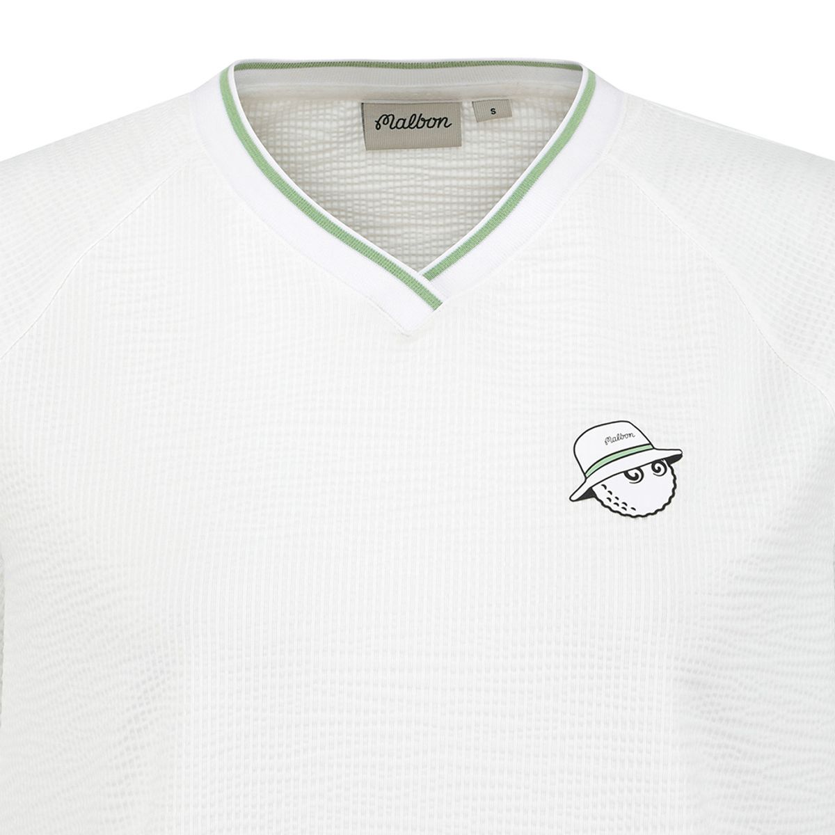 말본 골프(MALBON GOLF) 시어서커 저지 세미오버 브이넥 티셔츠 WHITE (WOMAN)