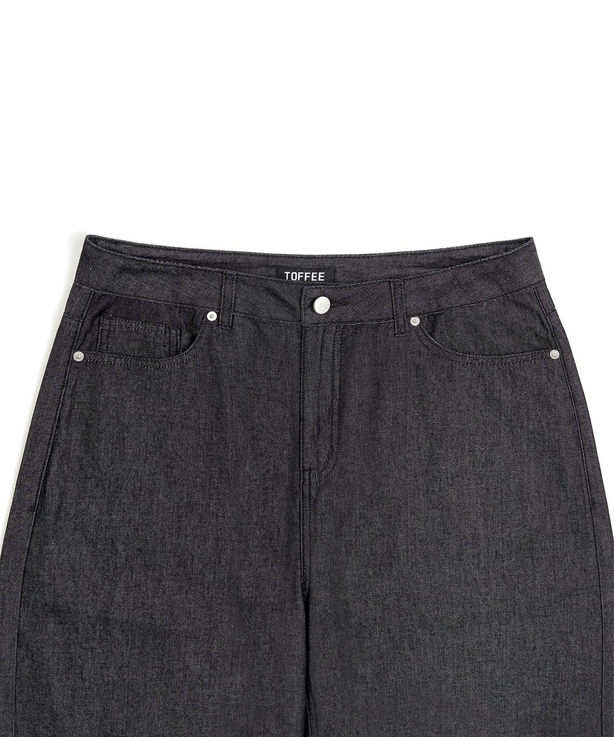 토피(TOFFEE) [여름 기획 원단] 커브드 배럴 데님 팬츠 (BLACK)