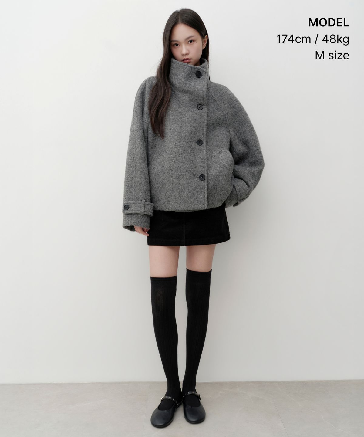 무신사 스탠다드 우먼(MUSINSA STANDARD WOMAN) 우먼즈 멜로우 울 블렌드 퍼넬 넥 쇼트 코트 [미디엄 그레이]