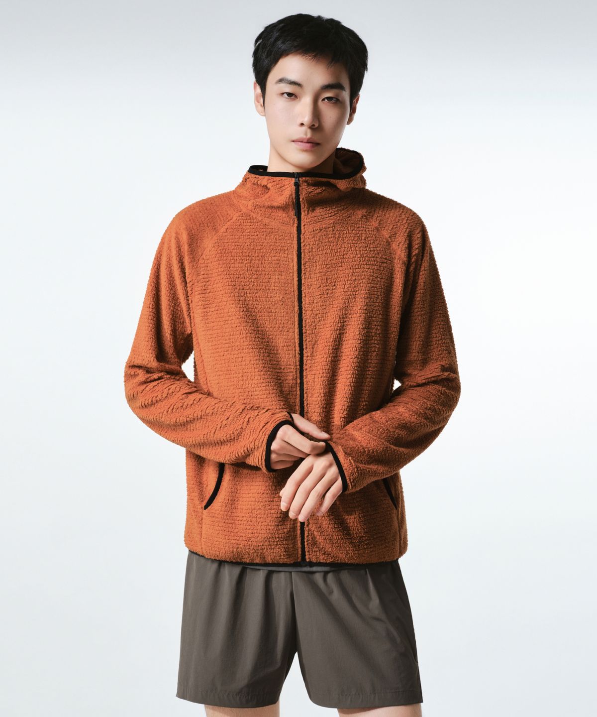 무신사 스탠다드(MUSINSA STANDARD) [시티 레저] 메시 플리스 후디드 집업 [오렌지]