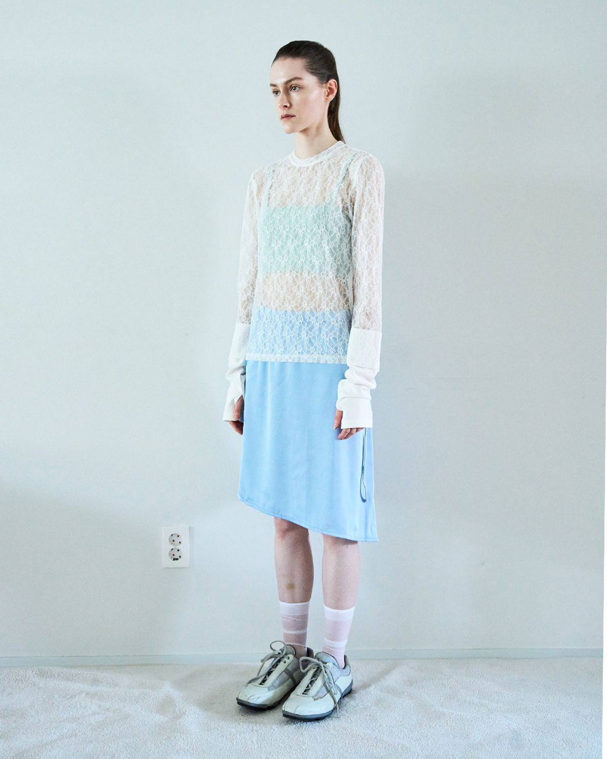 씬(SEEN) DOUBLE SLEEVE LACE LONG T-SHIRTS (White)