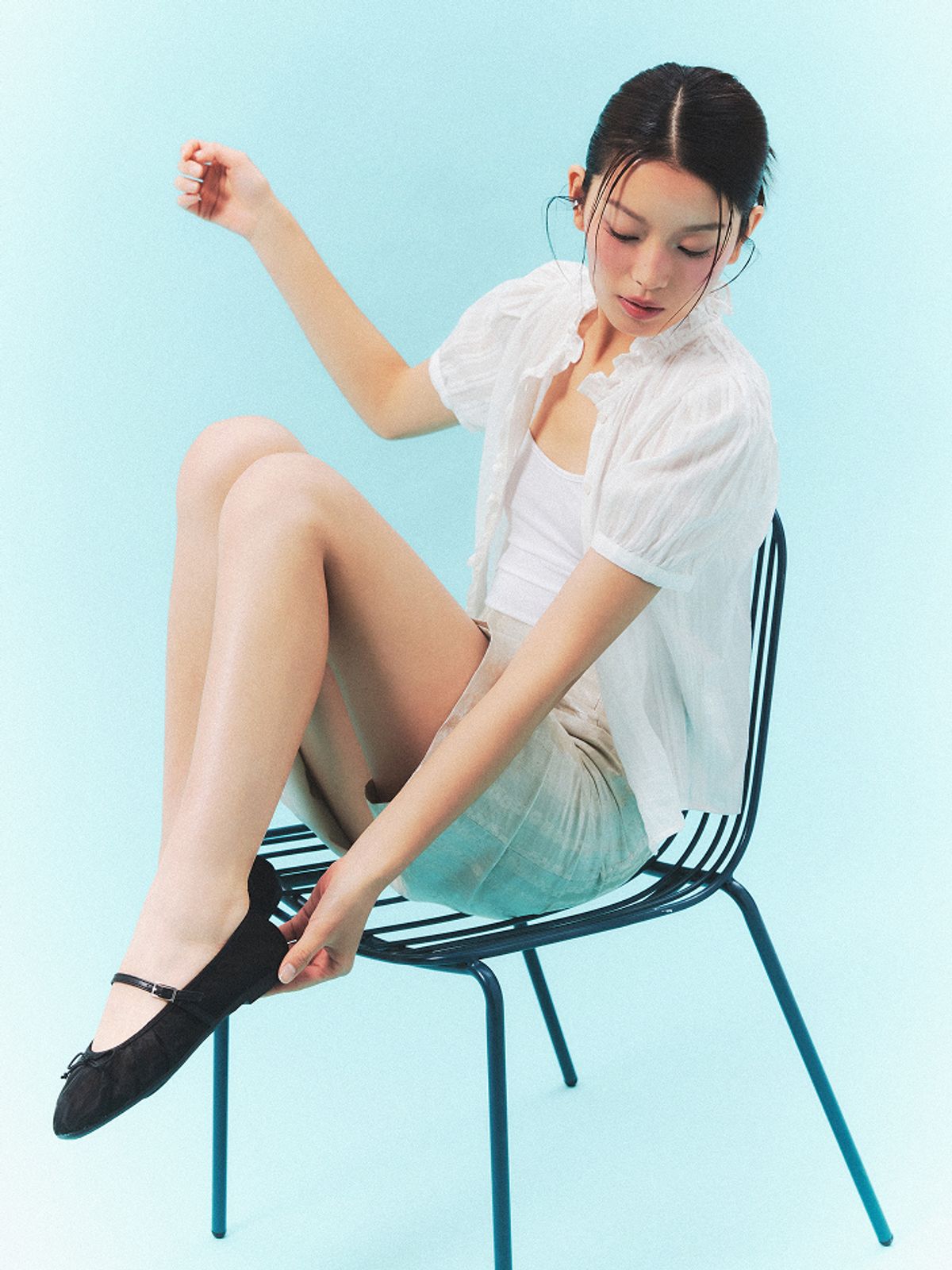 슈펜(SHOOPEN) 메쉬 발레리나 리본 플랫슈즈 (1cm) HPWWFGS402