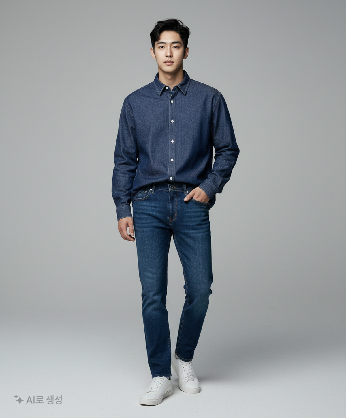그루브라임(GROOVE RHYME) DECENT DENIM SHIRTS (DARK BLUE) [LRSFCSD763M] M
