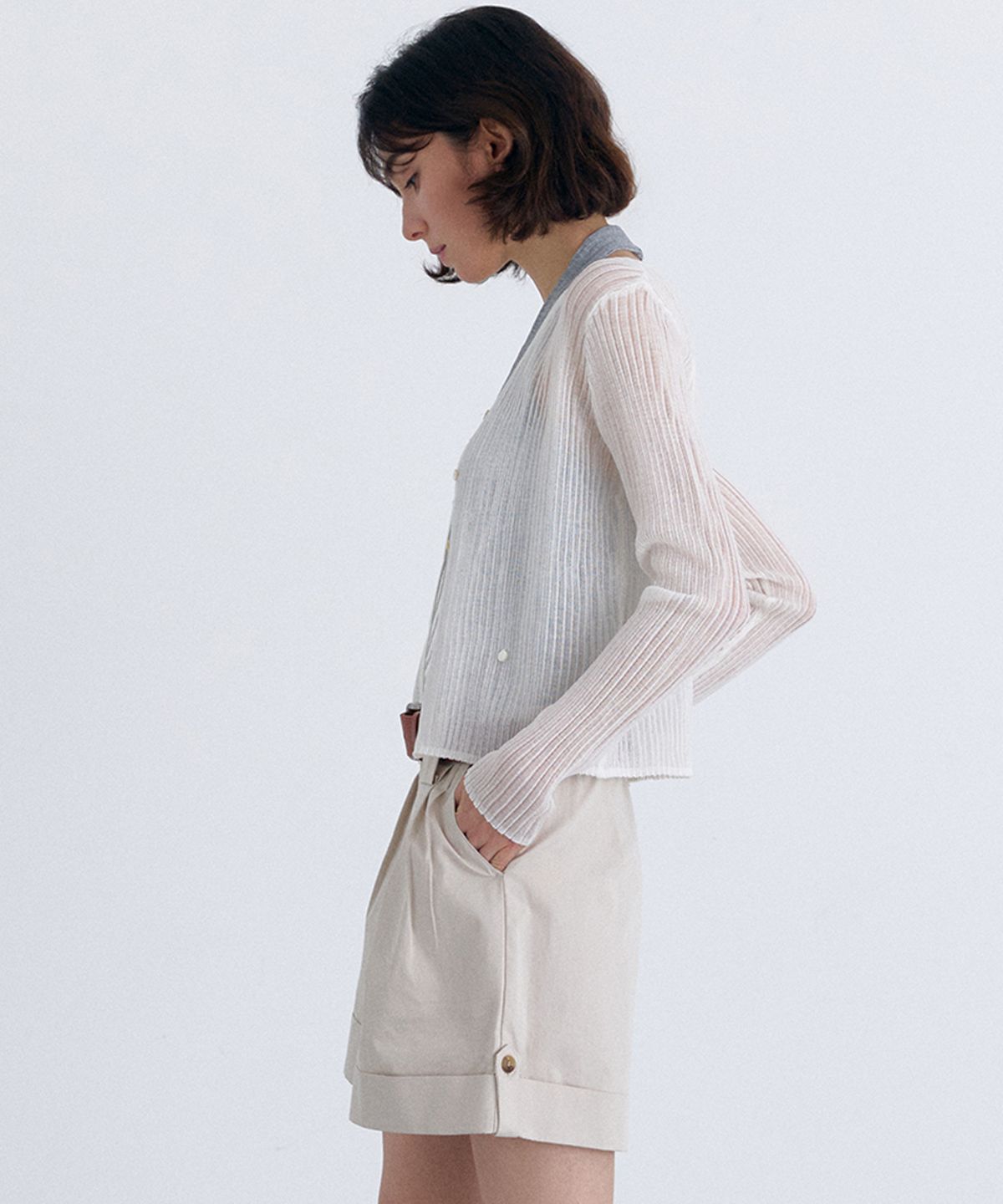클로엣(CLO'ET) 썸머 리브드 가디건 + 화이트/ 크림/ 레드