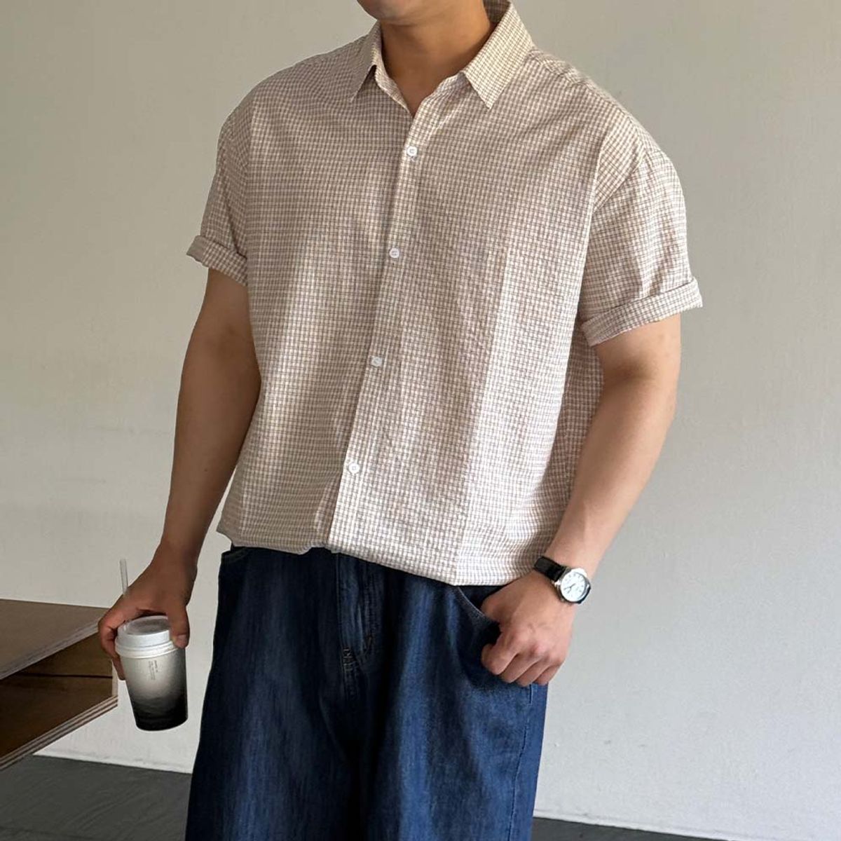 바이모노(BYMONO) [빅사이즈 M-8XL] 쏙쏙셔츠 산뜻 체크 자동넣입 반팔 셔츠