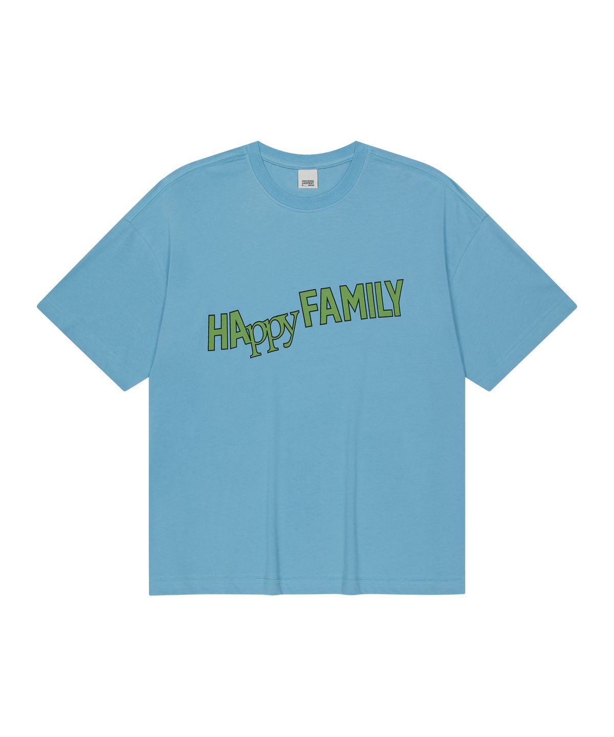 유니버스 가먼트(UNIVERSE GARMENT) Happy 패밀리 크롭 티셔츠_BLUE