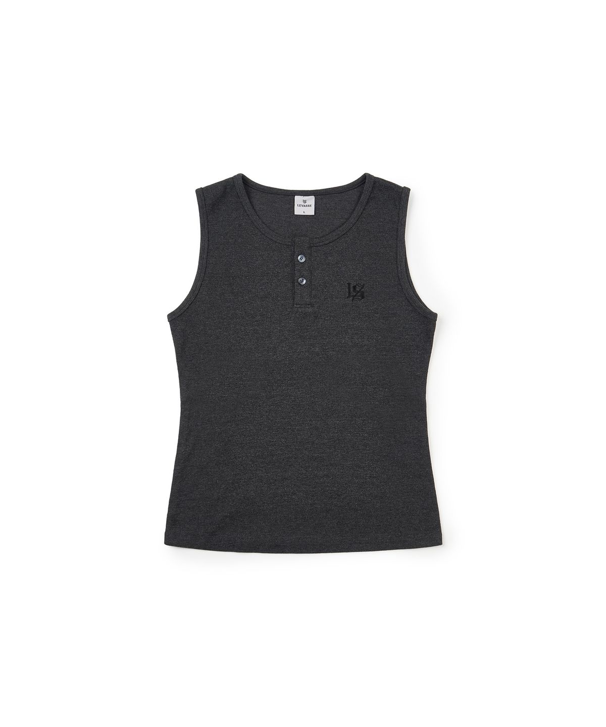 르바세(LEVASSE) Ribbed Henley Muscle Tank_ Charcoal