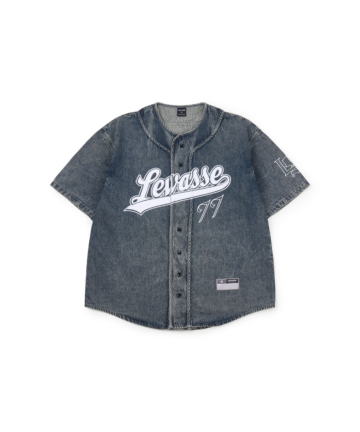 르바세(LEVASSE) Washed Denim Baseball Over-fit Jersey_Black