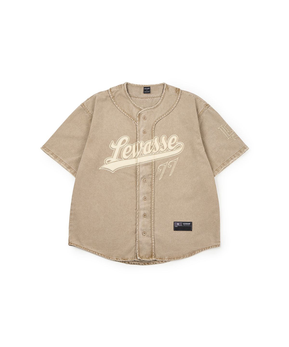 르바세(LEVASSE) Washed Denim Baseball Over-fit Jersey_Sand