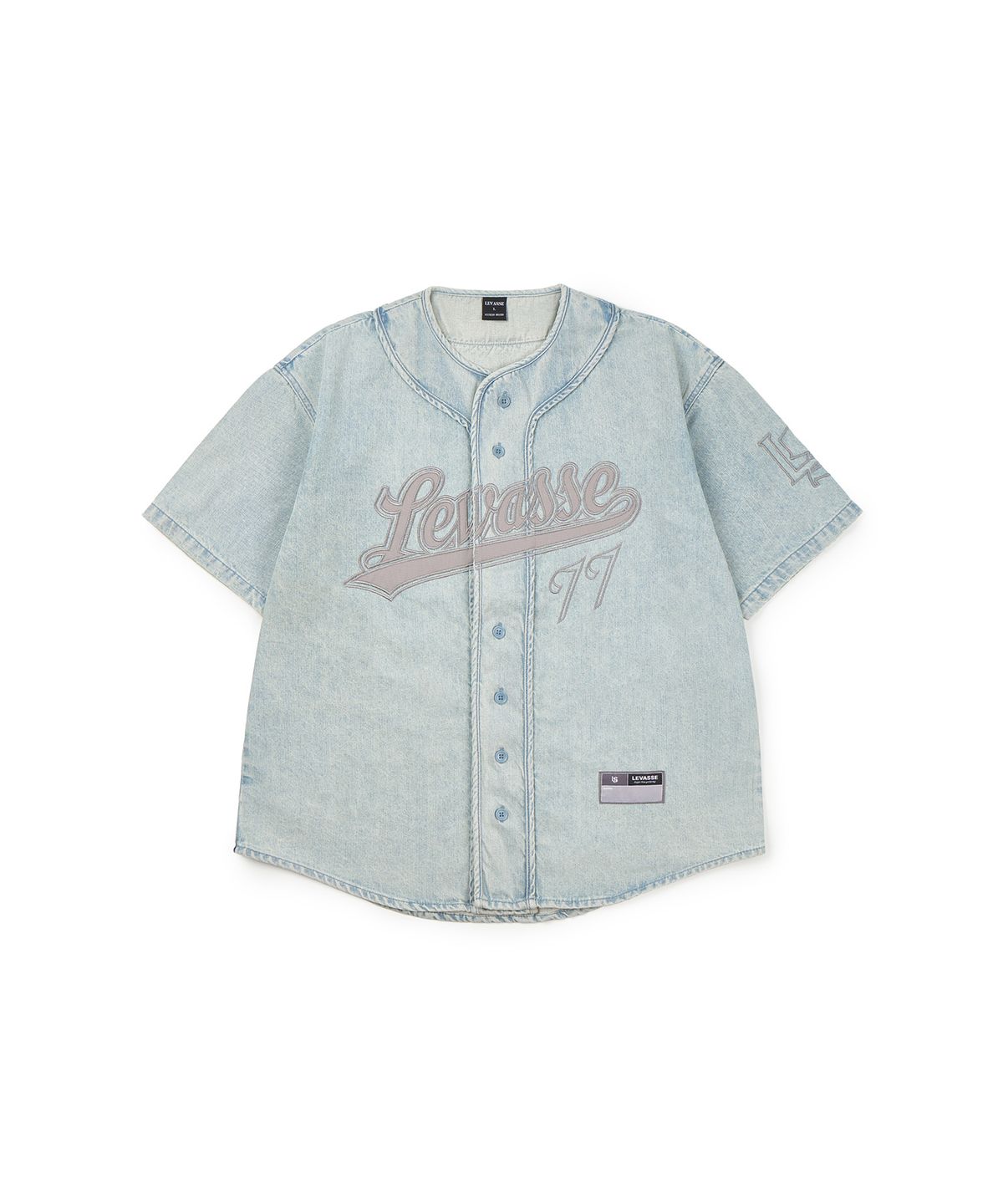 르바세(LEVASSE) Washed Denim Baseball Over-fit Jersey_Light Blue