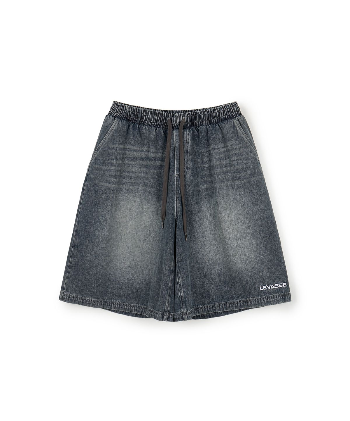 르바세(LEVASSE) Washed Denim Bermuda Shorts_Black