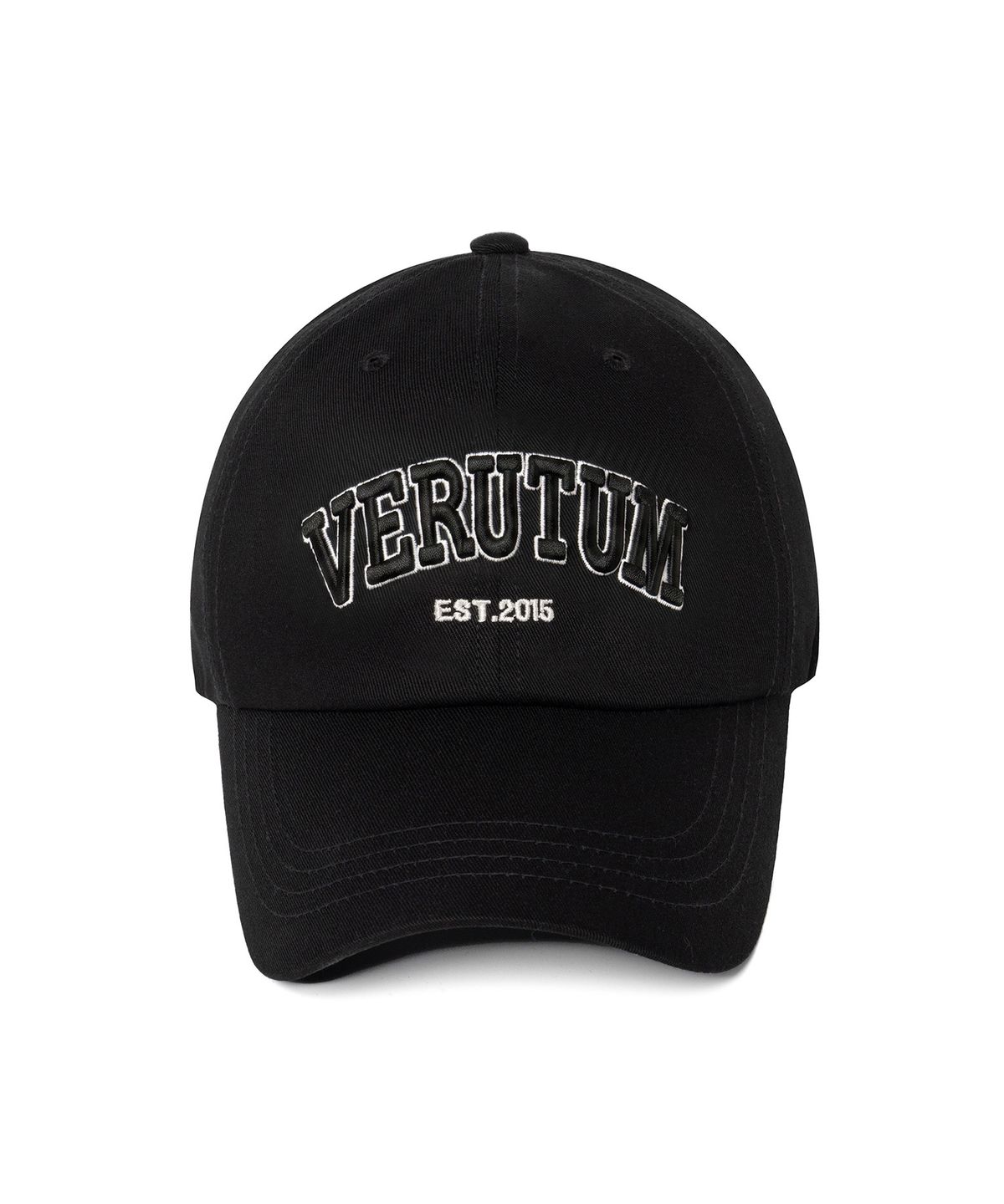 베루툼(VERUTUM) 아치 볼륨 로고 바이오 워싱 볼캡 블랙