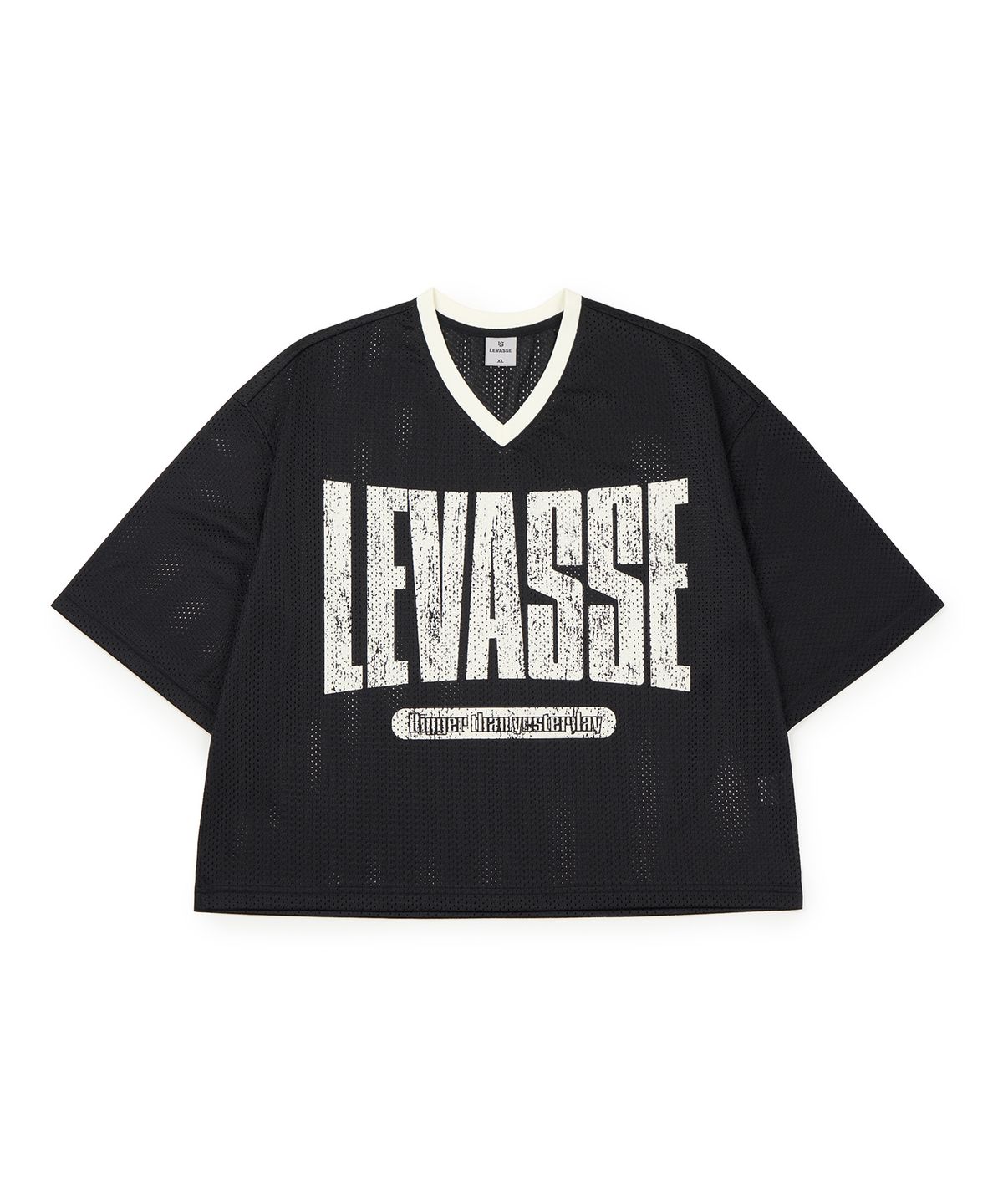 르바세(LEVASSE) Oversized Mesh V-Neck Tee_Black