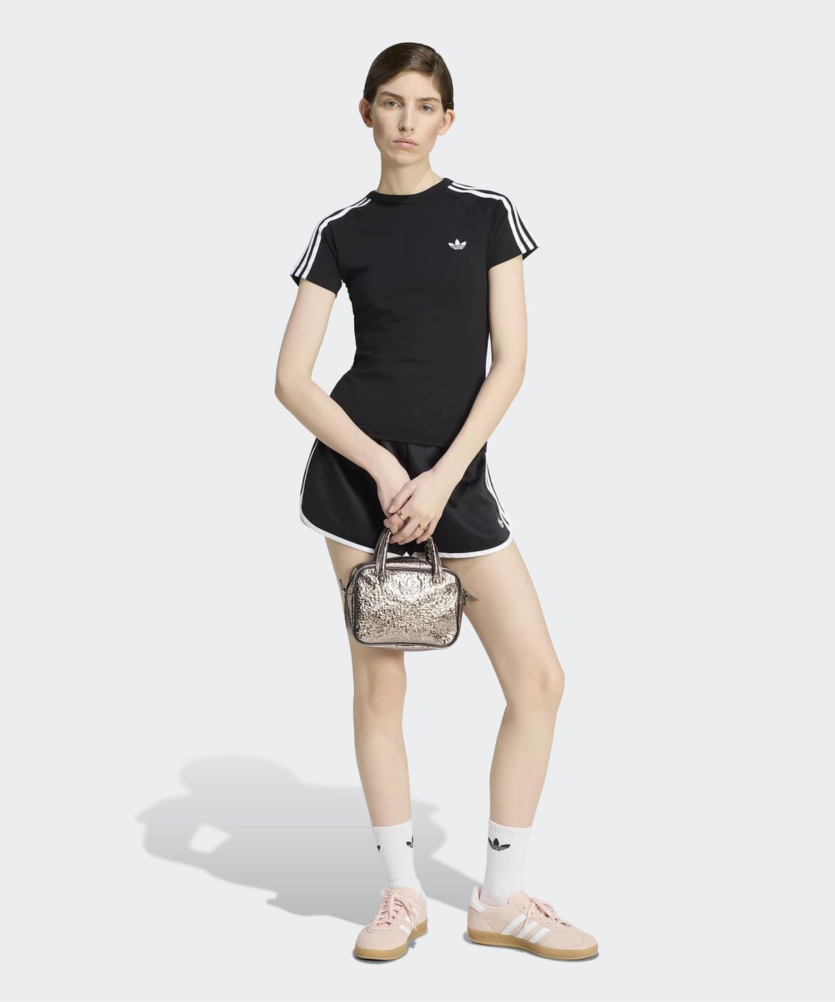 아디다스(ADIDAS) 새틴 3S 스프린터 숏 팬츠 - 블랙:화이트 / KR4226