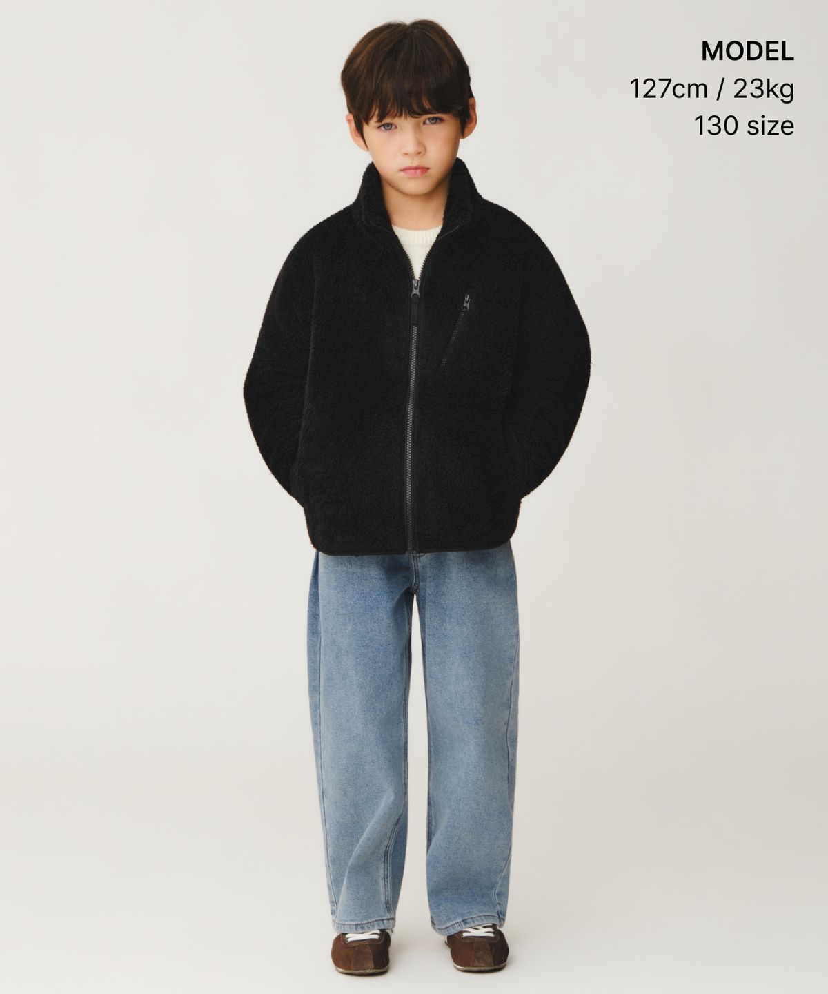 무신사 스탠다드 키즈(MUSINSA STANDARD KIDS) [시티 레저] 플러피 플리스 집업 재킷 [블랙]