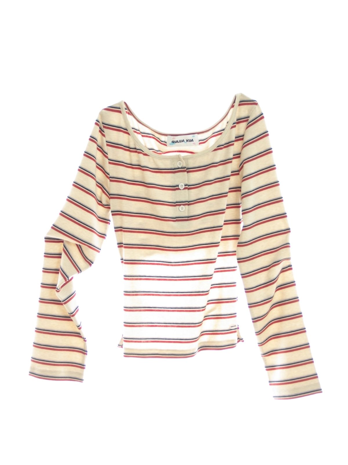 구름킴(GULEMKIM) Vintage Stripe Button Sleeved Top