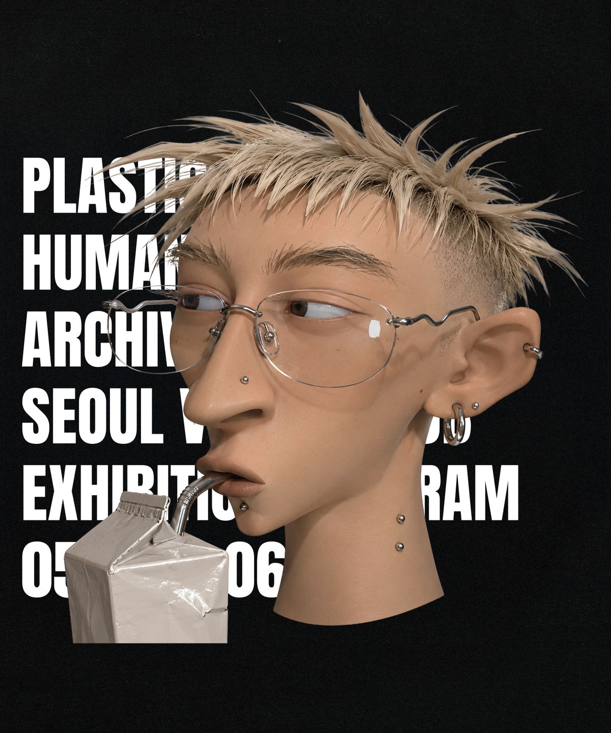 라퍼(LAUGHER) 플라스틱 휴먼 티셔츠 - 블랙