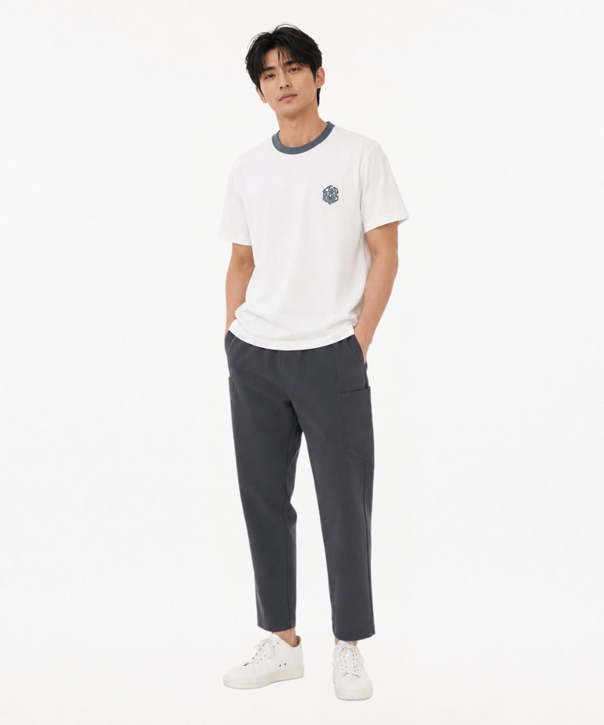 커스텀어스(CUSTOMUS) 남성 후로피 로고 프린트 라운드 반팔티셔츠 CXS26MKRT505 GRN