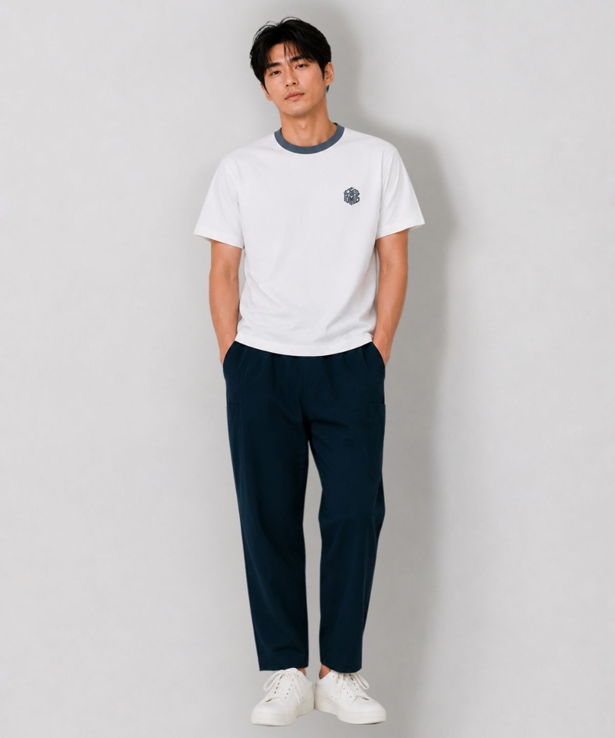 커스텀어스(CUSTOMUS) 남성 후로피 로고 프린트 라운드 반팔티셔츠 CXS26MKRT505 GRY