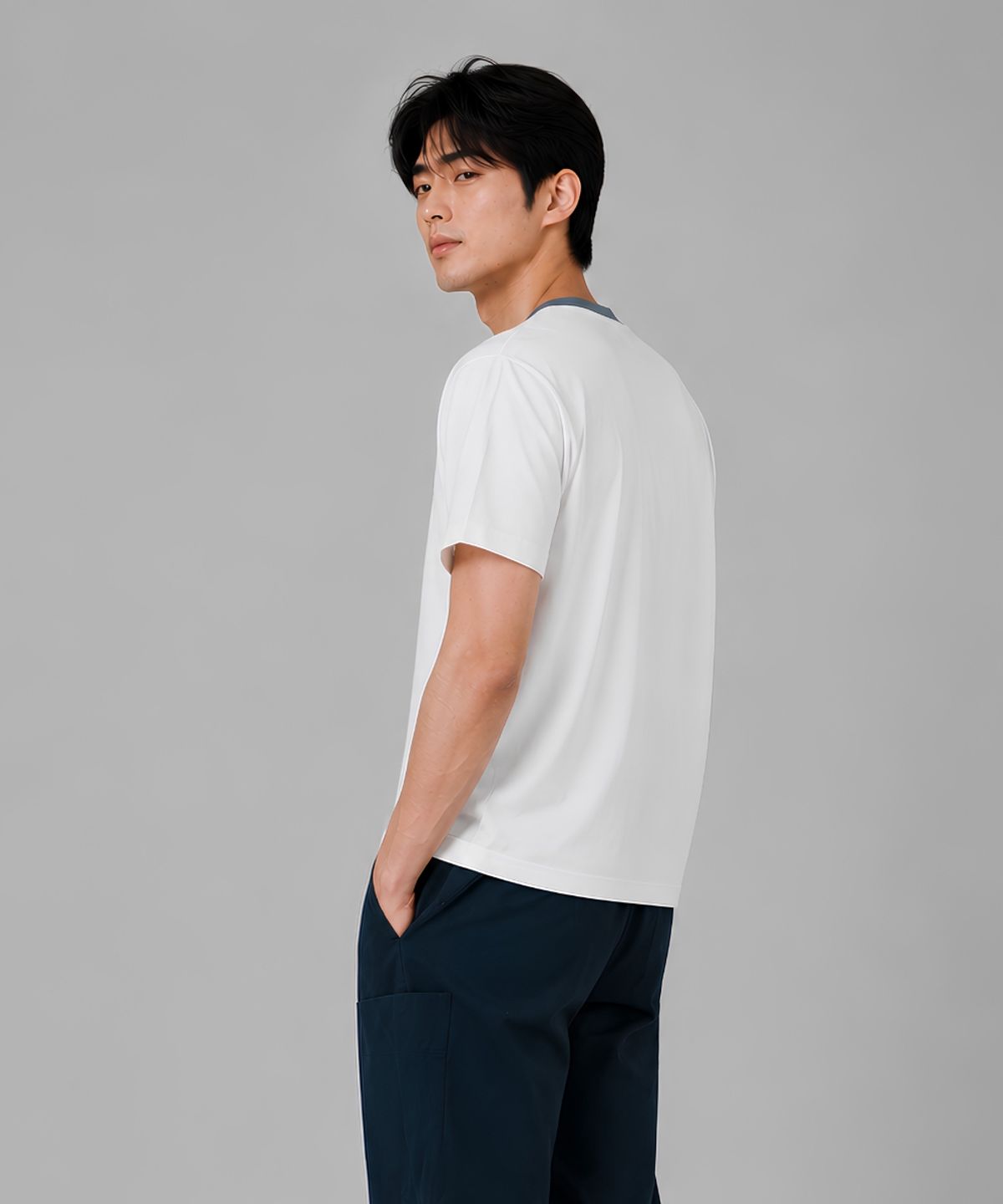 커스텀어스(CUSTOMUS) 남성 후로피 로고 프린트 라운드 반팔티셔츠 CXS26MKRT505 GRY