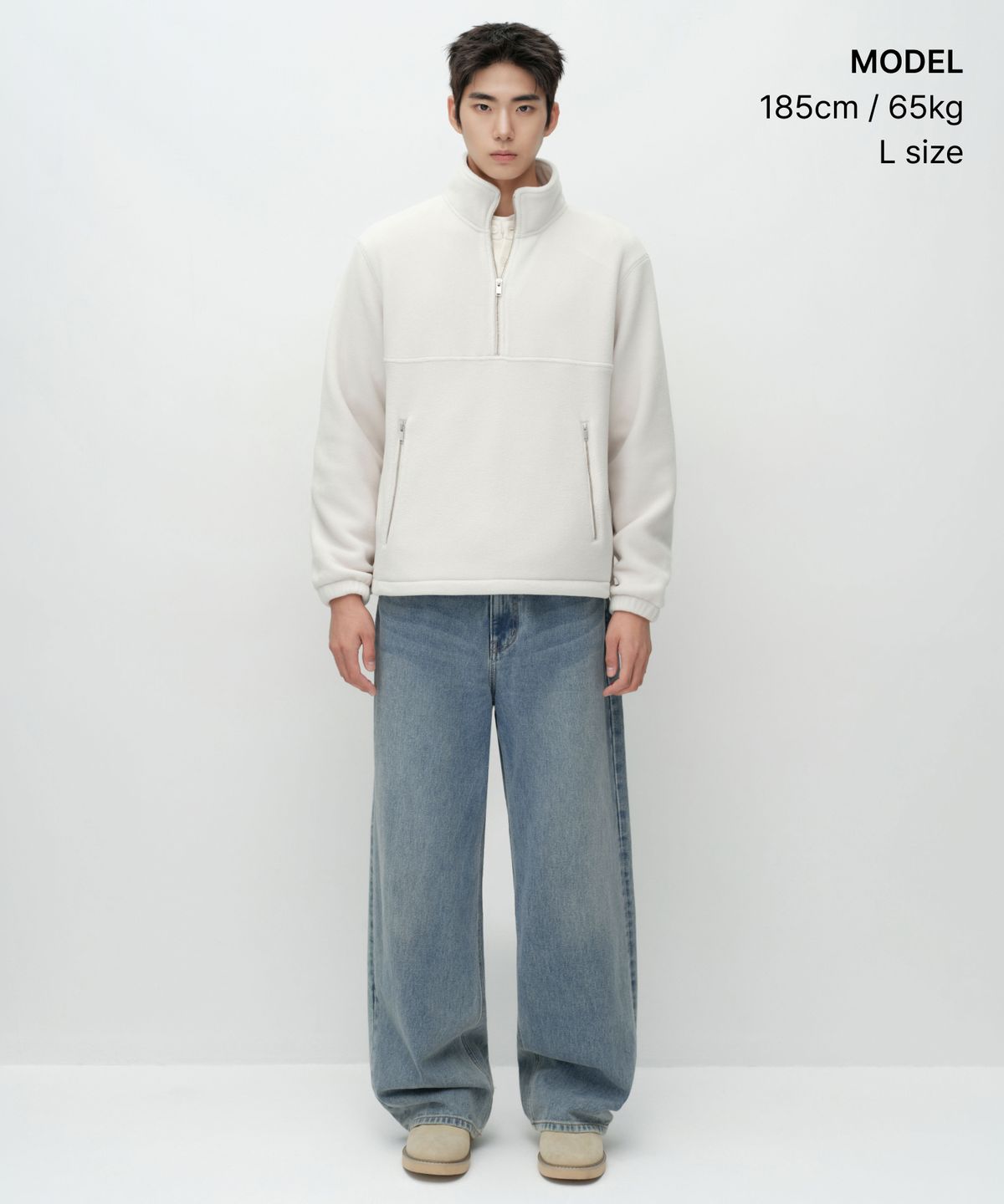 무신사 스탠다드(MUSINSA STANDARD) 폴라 플리스 쿼터 집 [아이보리]