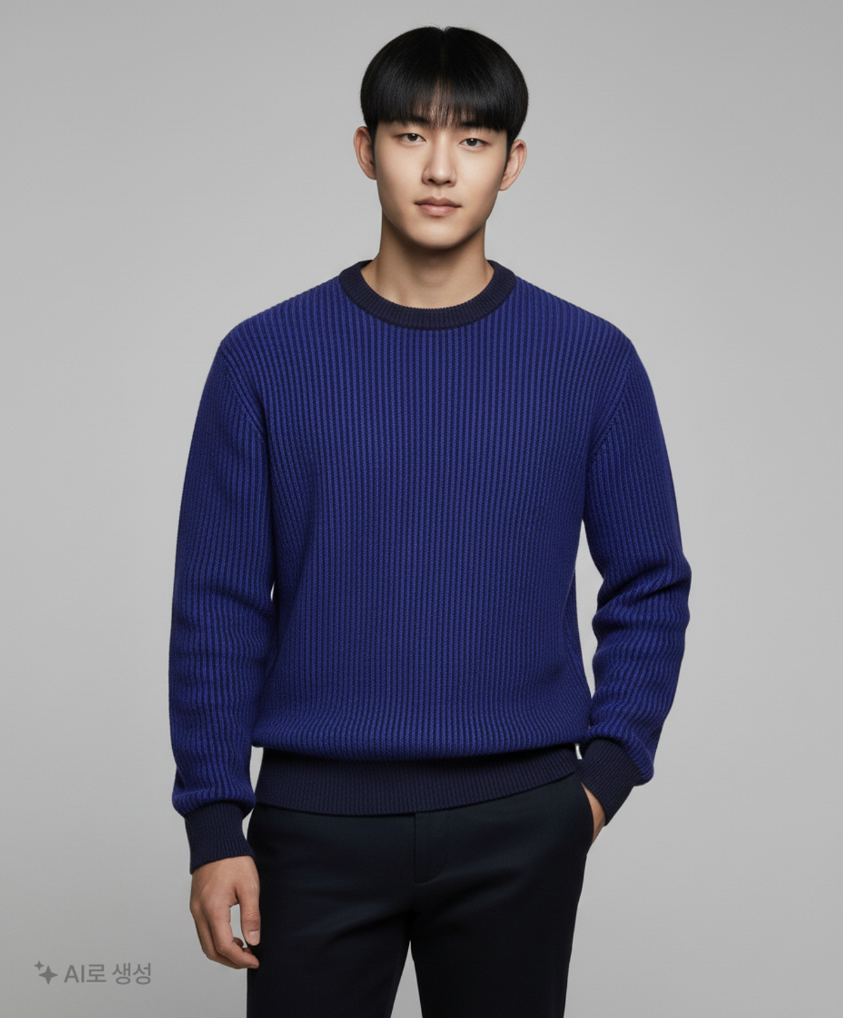 노매뉴얼(NOMANUAL) TWO-TONE KNIT - BLUE M