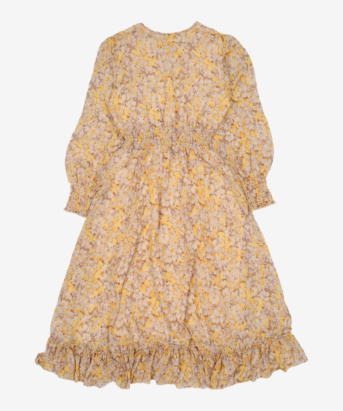 룩캐스트(LOOKAST) YELLOW PRINTING RUFFLE LONG DRESS FREE